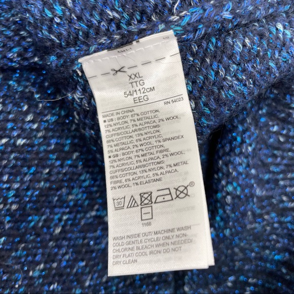 NWT Banana Republic Blue Marled Puffed Sleeve Marled Crew Neck Sweater. Size XXL - Picture 6 of 7